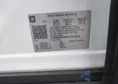 2019 Chevrolet Traverse 3Lt z USA, uszkodzony, nr VIN 1GNERHKW5KJ113541